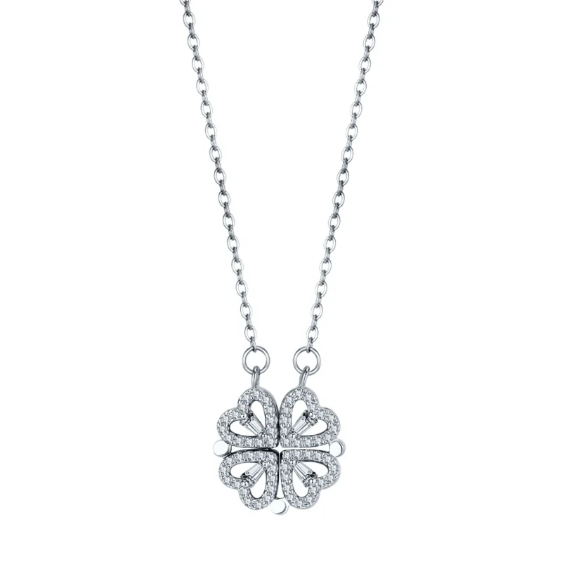 Silver Clover Hearts Necklace